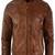Men’s brown leather bomber jacket-center front zipper closure style