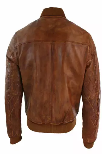 men's brown lambskin leather bomber jacket classic zip front style