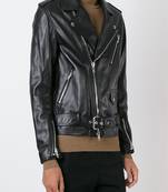 men's black premium lambskin leather jacket adjustable belted waist premium