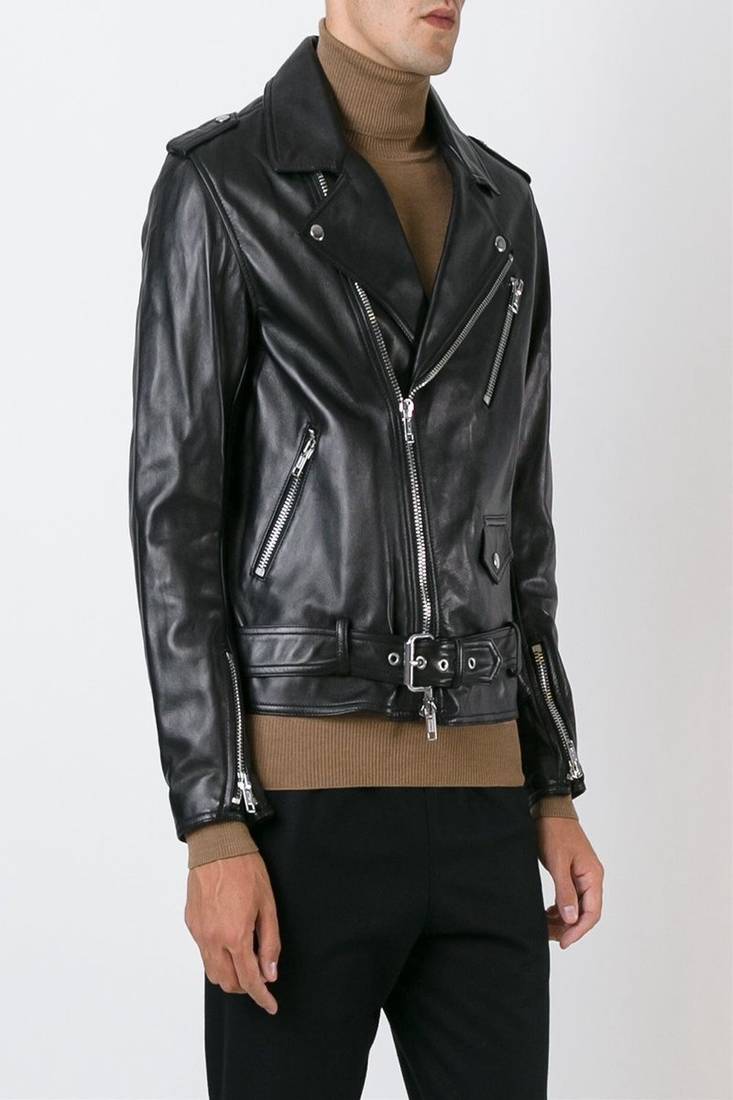 Men’s black leather lambskin- multipal zipper waist belt style