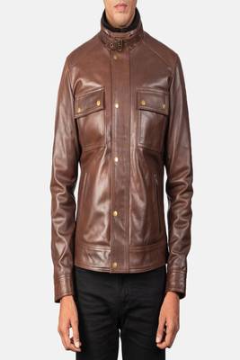 men's brown lambskin leather jacket classic zip front style 2