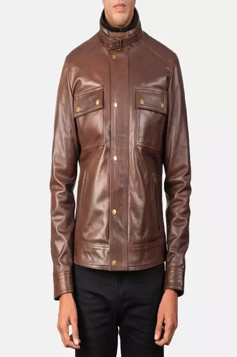 men's brown lambskin leather jacket classic zip front style