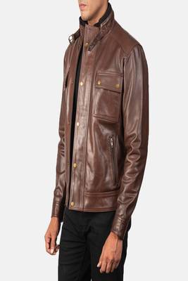 men's brown lambskin leather jacket classic zip front style 4