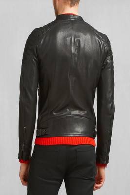 men's black premium lambskin leather jacket quilted shoulder detailing 2