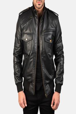men's black lambskin leather bomber jacket classic zip front style 2