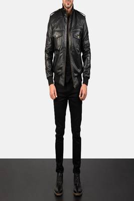 men's black lambskin leather bomber jacket classic zip front style 3