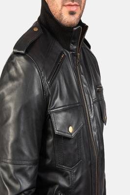 men's black lambskin leather bomber jacket classic zip front style 4