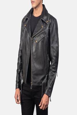 men's white lambskin leather biker jacket classic moto zip style signature 2