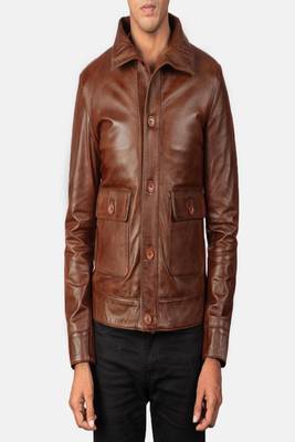 men's brown lambskin leather biker jacket classic moto zip style top grade 1