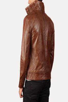 men's brown lambskin leather biker jacket classic moto zip style top grade 2
