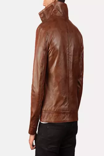 men's brown lambskin leather biker jacket classic moto zip style top grade