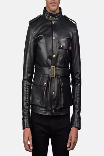 men’s black shining leather jacket –2 envelope style pocket