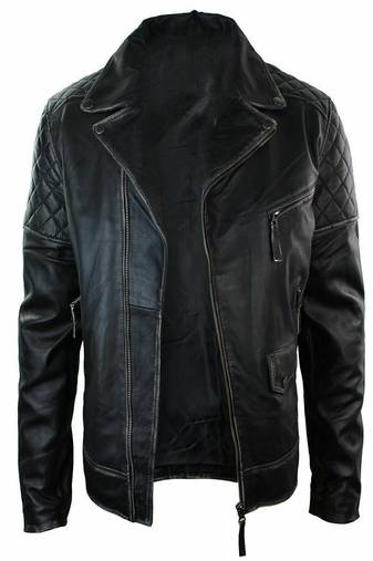 men's black premium lambskin leather jacket quilted shoulder detailing premium