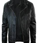 men's black premium lambskin leather jacket quilted shoulder detailing premium