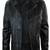 Mens black lamskin leather jacket -quilted shoulder & cross zipper style