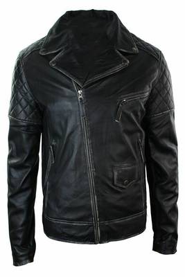 men's black premium lambskin leather jacket quilted shoulder detailing premium 2