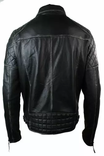 men's black premium lambskin leather jacket quilted shoulder detailing premium