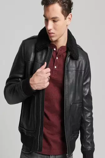 Men's black lambskin leather jacket - soft collar 2 pocket style