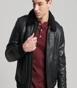 Men's black lambskin leather jacket - soft collar 2 pocket style