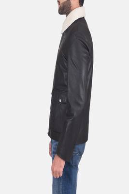 men's black lambskin leather jacket snap button front closure 1