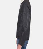 men's black lambskin leather jacket snap button front closure