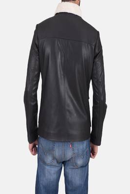 men's black lambskin leather jacket snap button front closure 3