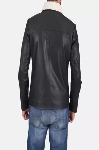 men's black lambskin leather jacket snap button front closure