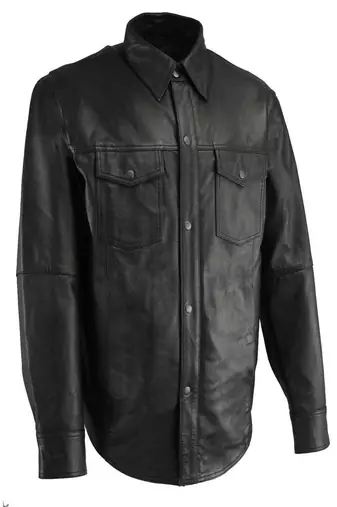 Men’s black  genuine leather jacket – snap button & 2 pocket style