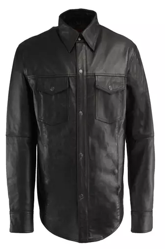 men's black lambskin leather jacket snap button front closure premium