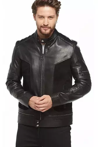 Men's chris black drago genuine lambskin leather jacket –  detachable zipper style