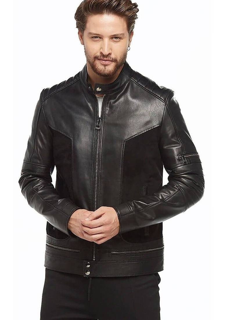 Men's chris black drago genuine lambskin leather jacket –  detachable zipper style