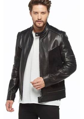men's black lambskin leather jacket classic zip up style modern exclusive 4