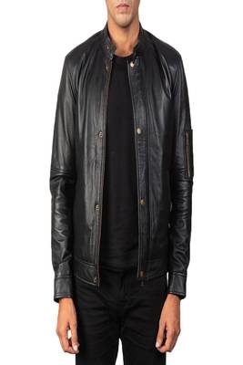 men's black lambskin leather jacket snap button front closure exclusive 1