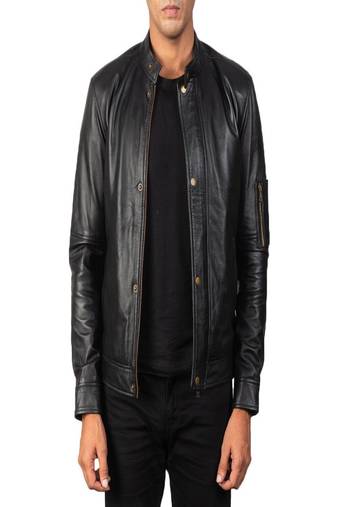 men's black lambskin leather jacket snap button front closure exclusive