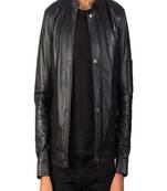 Men’s black lambskin genuine leather jacket-snap button & hand pocket style