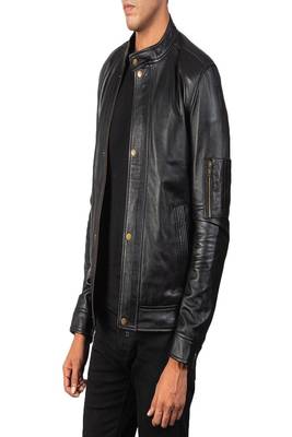 men's black lambskin leather jacket snap button front closure exclusive 2