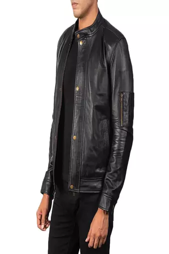 men's black lambskin leather jacket snap button front closure exclusive