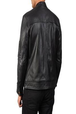 men's black lambskin leather jacket snap button front closure exclusive 3