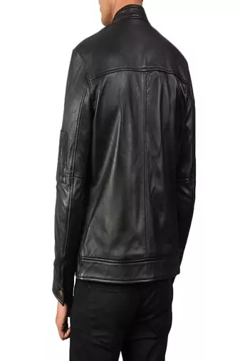 men's black lambskin leather jacket snap button front closure exclusive