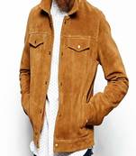 Men’s brown tan suede lambskin leather jacket –snap button  design