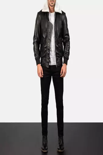 men pure black genuine leather jacket lambskin winter style -quilted hand design