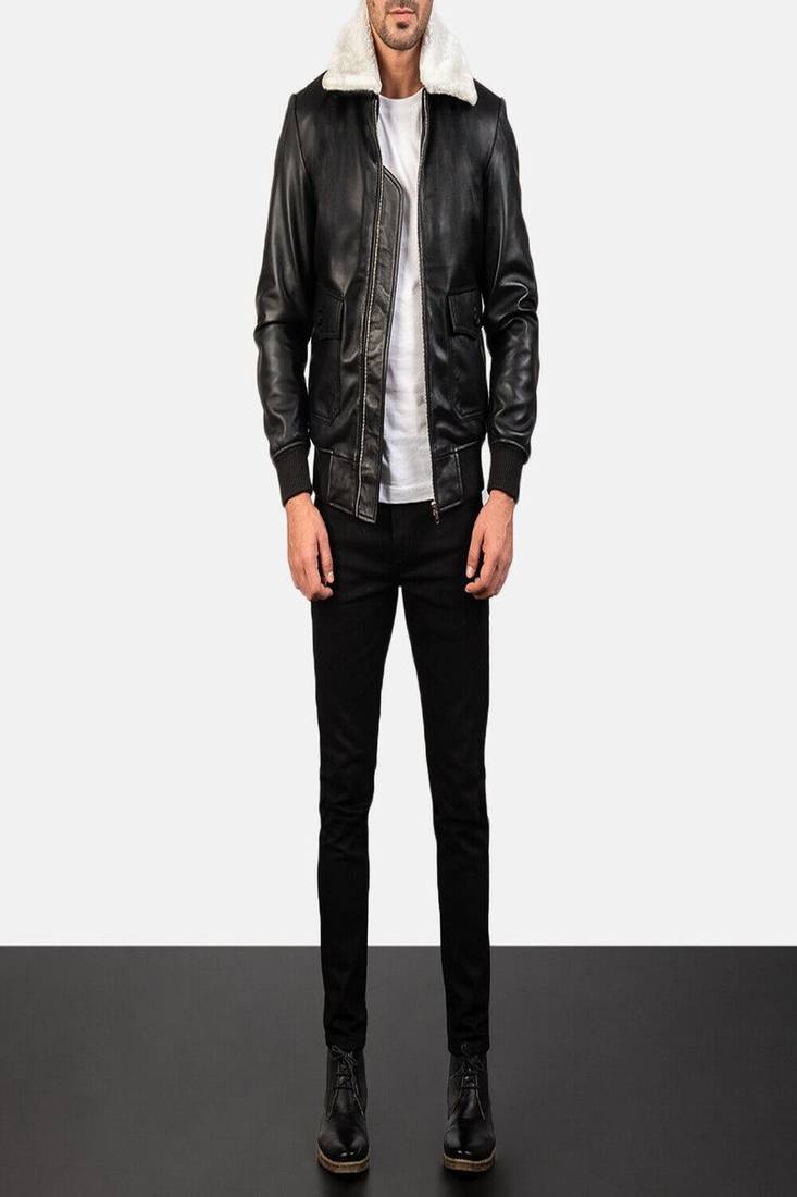 men pure black genuine leather jacket lambskin winter style -quilted hand design