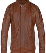 Men’s brown genuine lambskin leather biker jacket  2 button design