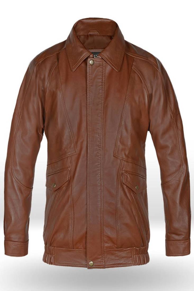 Men’s brown genuine lambskin leather biker jacket  2 button design
