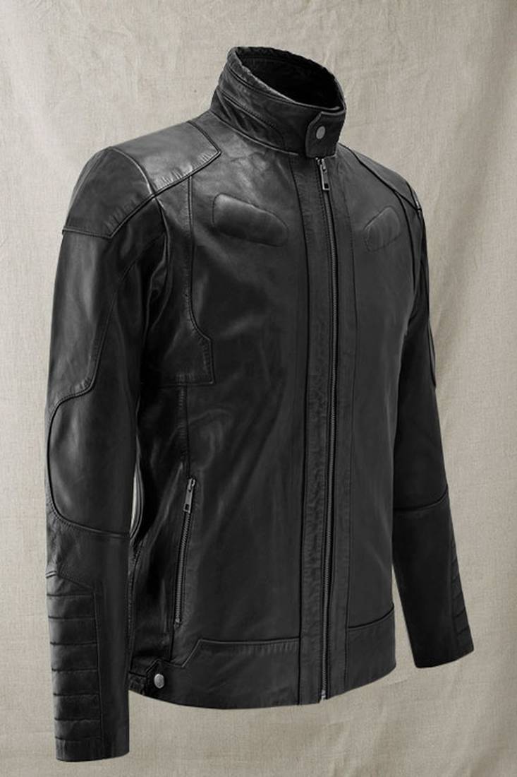 Men’s black leather biker jacket – slim fit café racer& quilted design