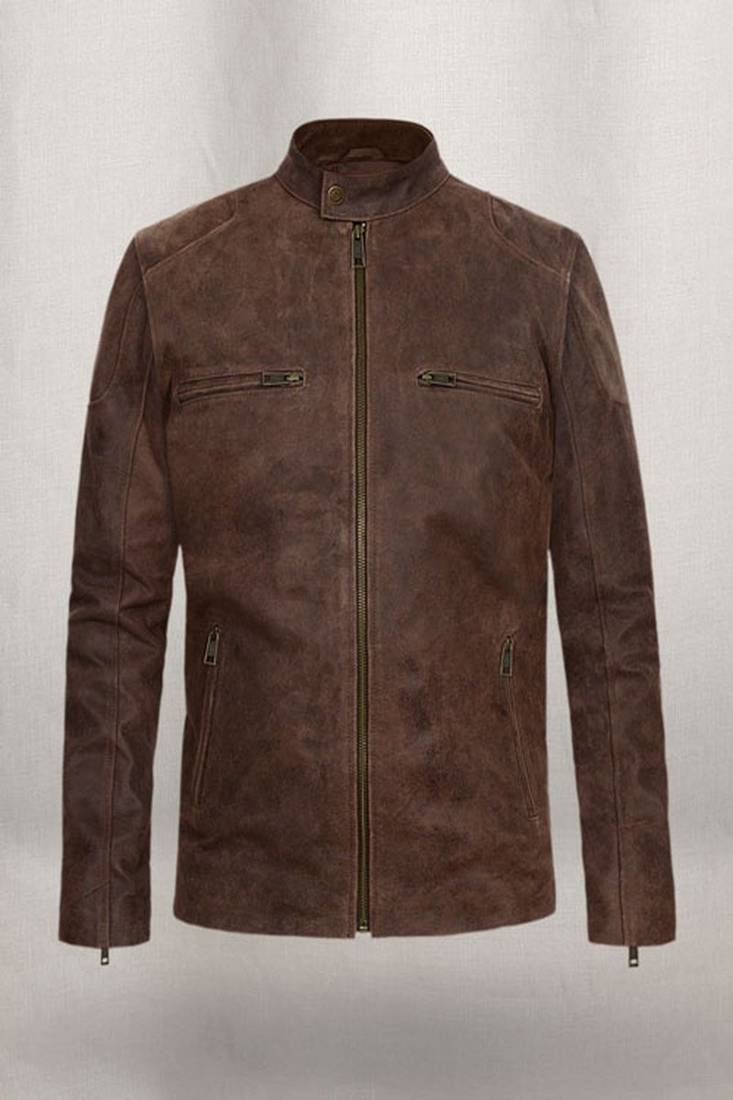 Men’s dark brown lambskin genuine leather jacket –  multipal zipper detail