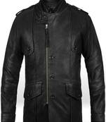 Men's black lambskin leather jacket - button & zipper detail
