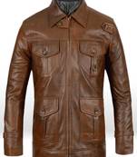 Mens dark brown lambskin leather jacket- 4 pocket button partern
