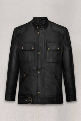 men's black premium lambskin leather jacket adjustable belted waist exclusive 1