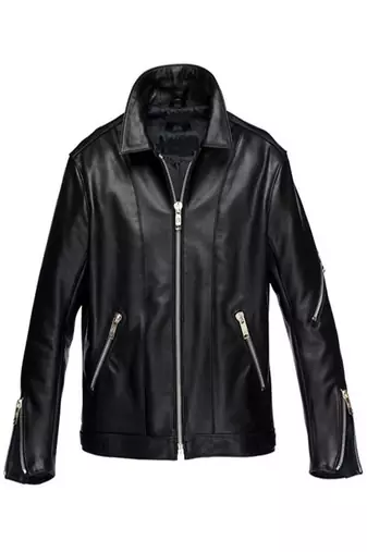 Men's black  genuine lambskin leather jacket for multipal zipper pocket style